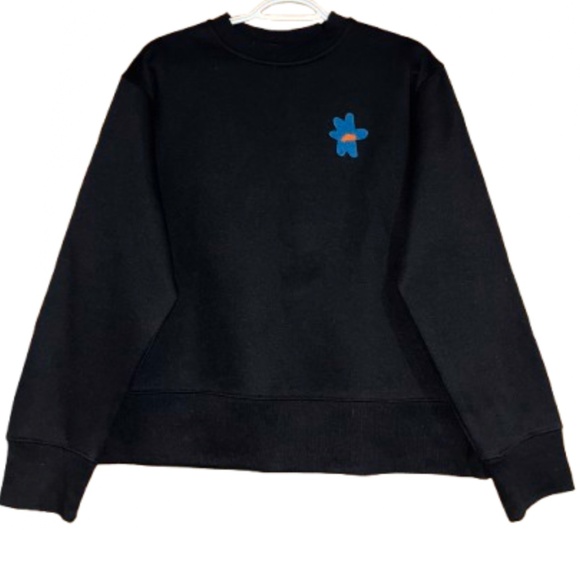 Compania Fantastica Women’s Black w/ Blue Floral Patch Sweatshirt Sz-S - Picture 1 of 5